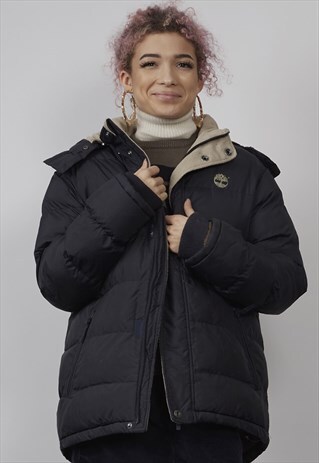 VINTAGE 90'S TIMBERLAND HOODED BLACK PUFFER JACKET