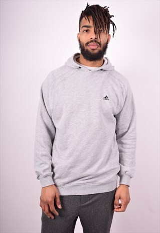 ADIDAS MENS VINTAGE HOODIE JUMPER MEDIUM GREY 90'S