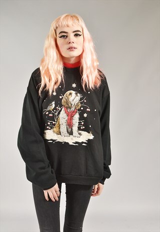VINTAGE BLACK DOG & SNOW SWEATER