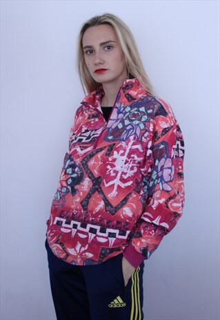 VINTAGE 90S 1/4 ZIP PINK PATTERNED SWEATSHIRT