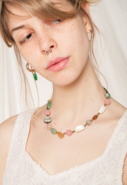 Handmade Necklace 90s Upcycled Bead Shell Gemstone Jewellery