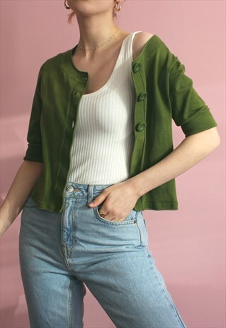 GREEN Y2K CROPPED CARDI