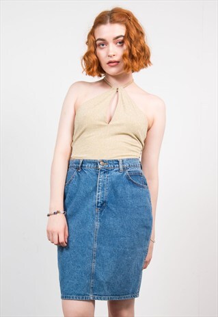 VINTAGE 70'S CUTE GOLD GLITTER HALTER NECK CROP TOP