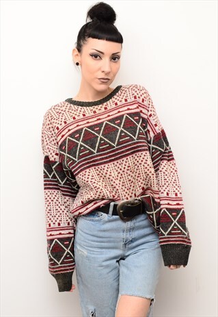 VINTAGE 90'S CUTE INDIE ABSTRACT PATTERNED CHUNKY JUMPER