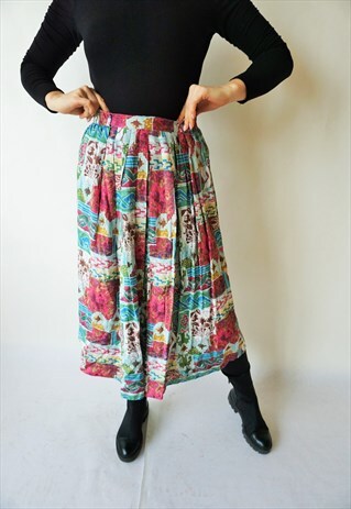 VINTAGE HIGH WAIST SUMMER SKIRT SKIRTS MIDI FLORAL 90S