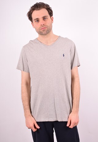 POLO RALPH LAUREN MENS VINTAGE T-SHIRT TOP LARGE GREY 90S