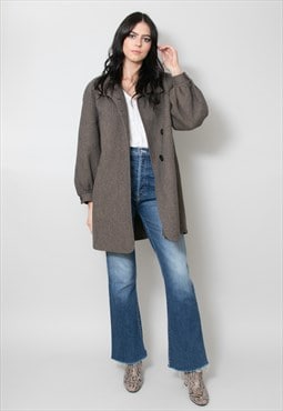 80's Ladies Vintage Brown Wool Cocoon Style Coat Jacket