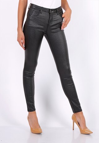 METALLIC BLACK COATED SKINNY JEANS