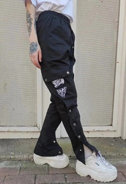 Side clip on overalls embroidered cargo pocket joggers black