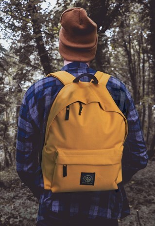 'INSIGNIA' LOGO BACKPACK IN MUSTARD YELLOW WITH LOGO PATCH