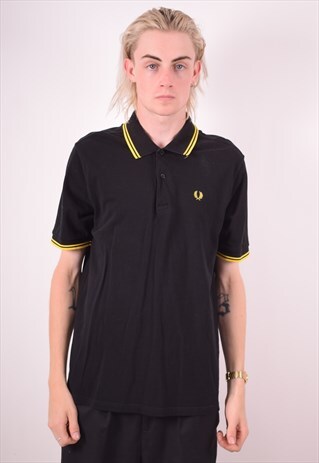 FRED PERRY MENS VINTAGE POLO SHIRT XL BLACK 90S