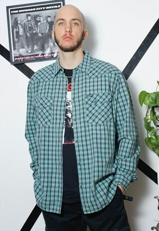 80S VINTAGE 90S GRUNGE CHECKED GREEN WESTERN WRANGLER SHIRT
