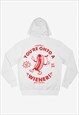 ONTO A WIENER UNISEX HOODIE WITH HOT DOG LOGO IN WHITE
