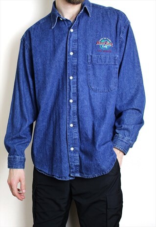 VINTAGE HARD ROCK CAFE SHIRT LAS VEGAS MENS MEDIUM MID BLUE