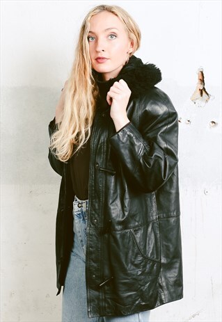 VINTAGE 90S HOODED LEATHER JACKET
