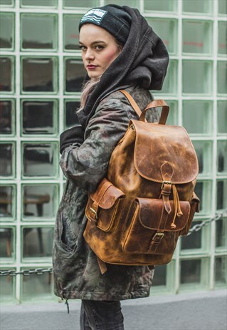 LUXURY DISTRESSED BROWN TRAVELLER'S BACKPACK