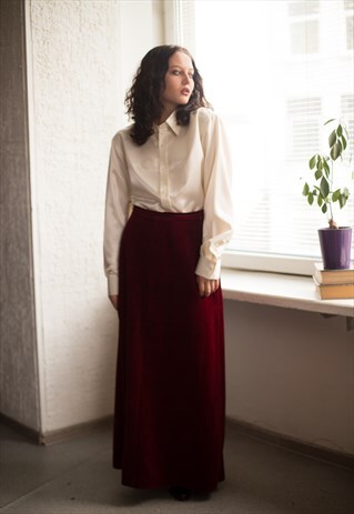 VINTAGE 80'S MAROON VELVET MAXI SKIRT