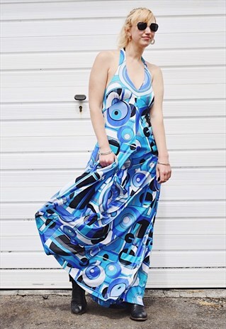 VINTAGE PSYCHEDELIC MAXI DRESS OCCASION WEDDING PARTY PROM