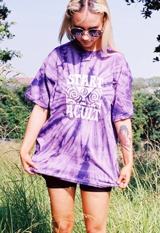 START A CULT PURPLE TIE DYE PSYCHEDELIC FESTIVAL TEE