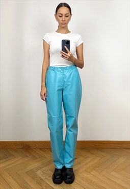 Vintage Light Blue Faux Leather Pants