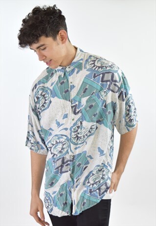 VINTAGE BLUE WHITE 90S PATTERN SHIRT