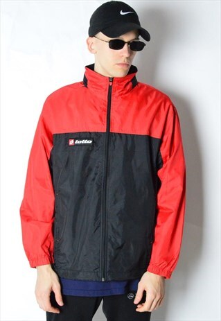 LOTTO VINTAGE 90S BLACK RED SHELL RAIN COAT