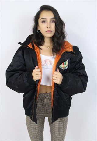 VINTAGE 90'S BLACK DETAILED BOMBER JACKET