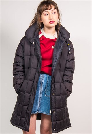 VINTAGE 90'S BLACK LONG OVERSIZED PUFFER STYLE COAT