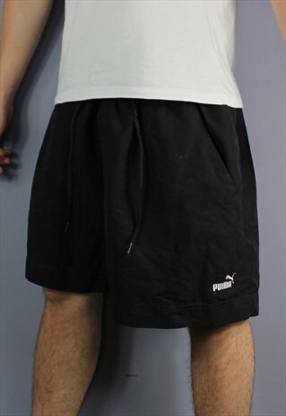 VINTAGE PUMA SHORTS IN BLACK WITH POCKETS, EMBROIDERED LOGO