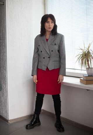 VINTAGE 80'S GREY DOUBLE BREASTED POLKA DOT WOOL JACKET