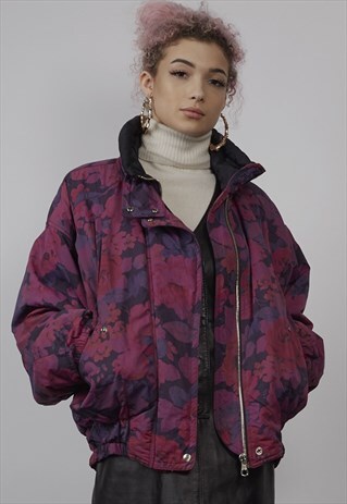 VINTAGE 80'S PURPLE FLORAL PUFFER JACKET