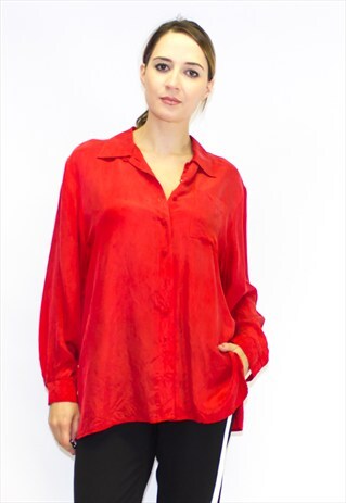 VINTAGE 90'S SILKY RED SHIRT / BLOUSE