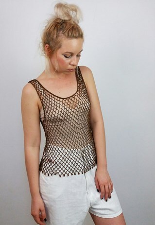 VINTAGE 70'S BEADED DIAMOND MESH FESTIVAL TOP / VEST