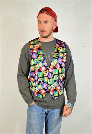 VINTAGE 90S LOONEY TUNES FUNKY PRINT FESTIVAL WAISTCOAT