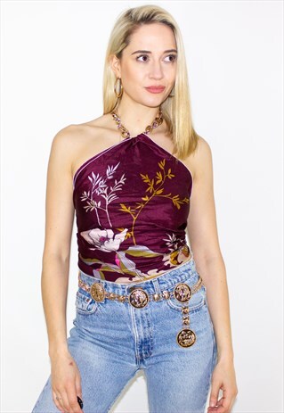 VINTAGE 90'S BACKLESS GOLD CHAIN HALTER TOP