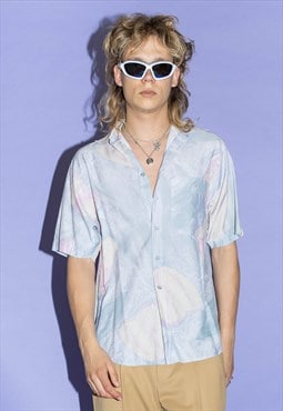 Vintage Y2K abstract festival button down in pastel tones