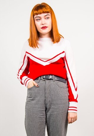 VINTAGE 90'S RED & WHITE CHEERLEADER USA KNIT JUMPER