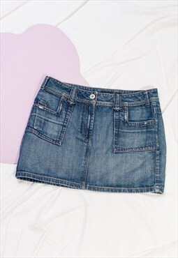Vintage Denim Skirt Y2K Rave Middle Rise Mini in Blue