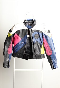 Pro Sports Vintage Leather Moto Jacket Colorblock Women M