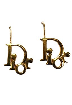 Dior Gold Logo Monogram Earrings Stud Vintage