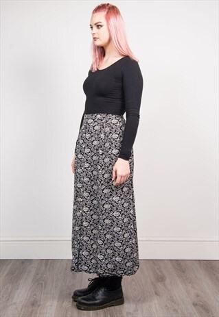 VINTAGE 90'S FLORAL PATTERN GRUNGE BOHO MIDI SKIRT