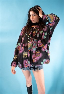 Vintage 1980s Size L Mixed Print Bomber Jacket in Multi.