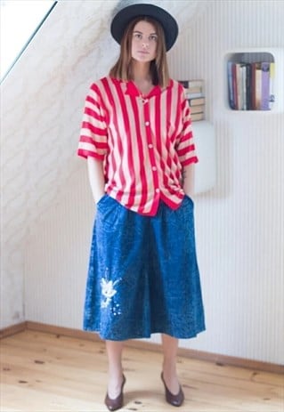 BLUE MIDI DENIM COTTON VINTAGE SKIRT