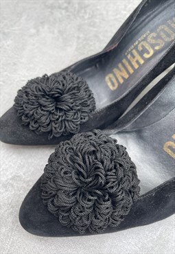 Moschino Vintage 90s Black Suede Court Shoes UK Size 3.5