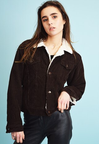 90'S RETRO CORDUROY FAUX FUR DETAILING SHEARLING JACKET