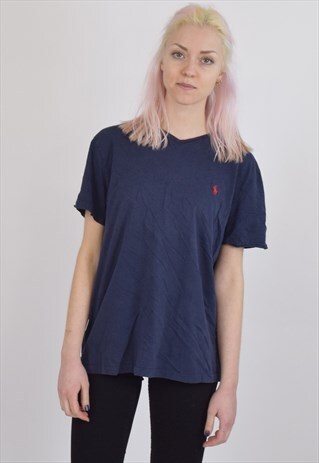 VINTAGE 90S BLUE RALPH LAUREN V NECK T SHIRT