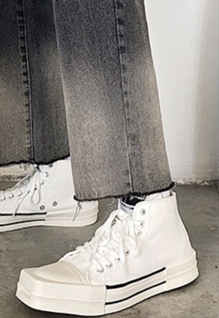 ANCHOR PLATFORM TRAINERS SQUARE TOE HI-TOP SNEAKERS WHITE