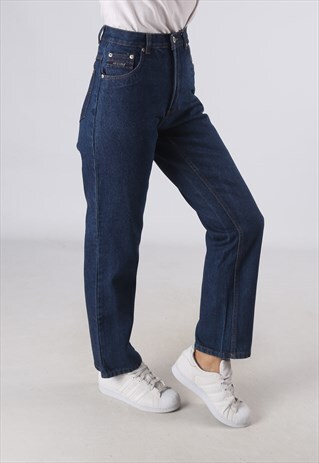 VINTAGE HIGH WAISTED DENIM JEANS WIDE STRAIGHT LEG UK 8 JE1L