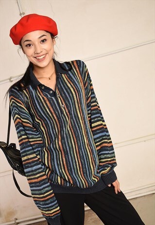 90'S RETRO STRIPED KNIT FESTIVAL GARM JUMPER