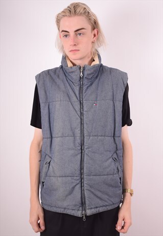TOMMY HILFIGER MENS VINTAGE PADDED GILET LARGE BLUE 90S